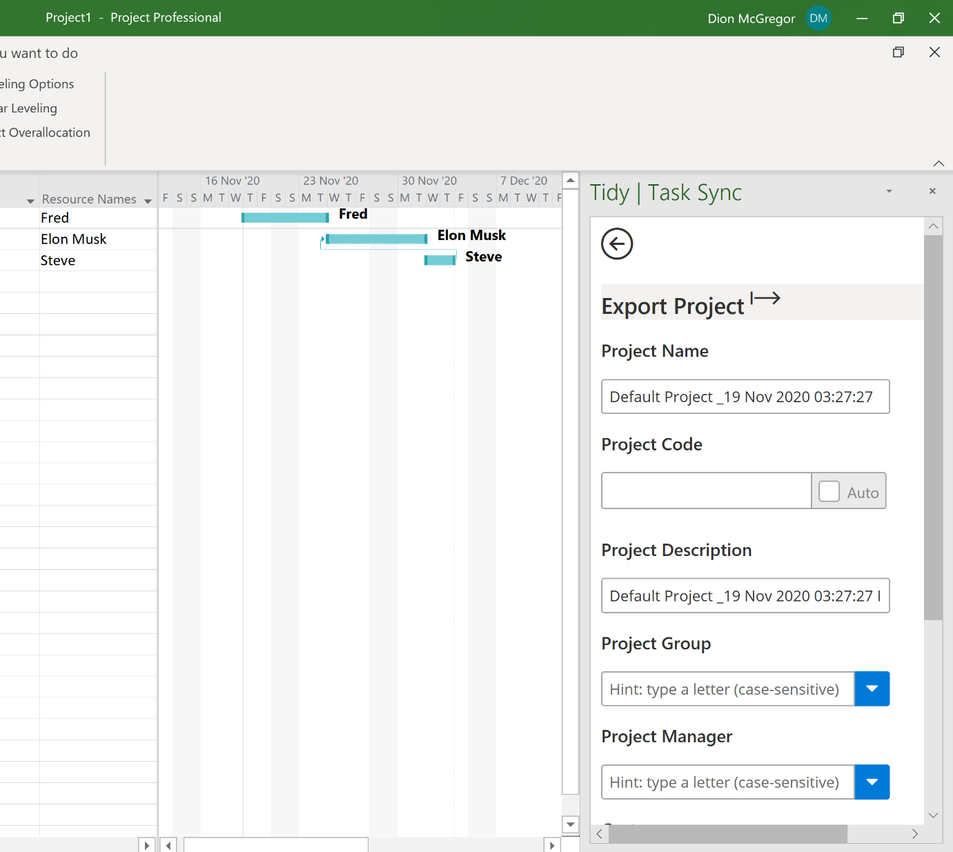 How to use Tidy's Microsoft Project Integration